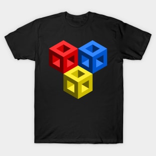 Primary Colors Optical Illusion Cubes T-Shirt